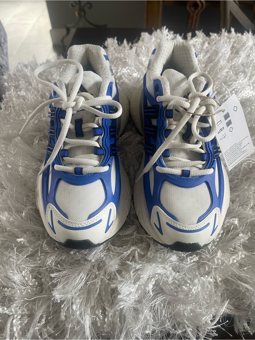 adidas Kids White and Blue Mesh Athletic Sneakers